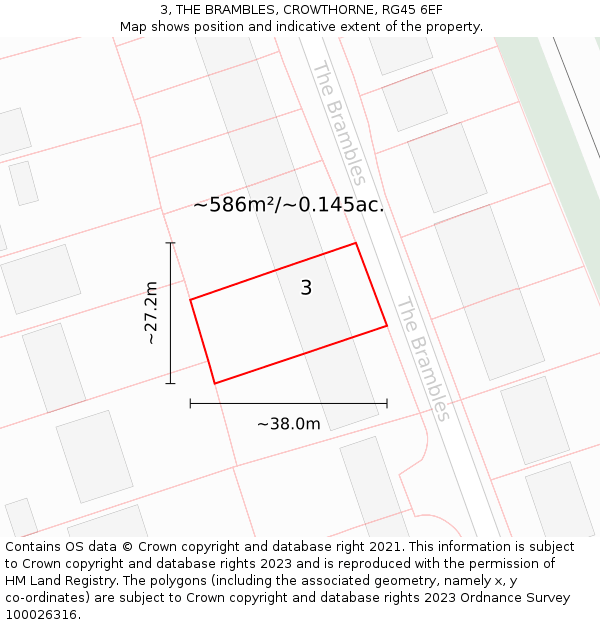 3, THE BRAMBLES, CROWTHORNE, RG45 6EF: Plot and title map