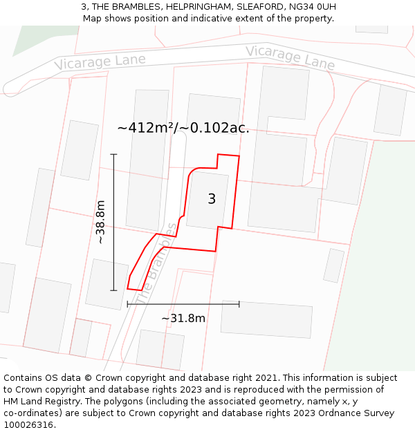 3, THE BRAMBLES, HELPRINGHAM, SLEAFORD, NG34 0UH: Plot and title map