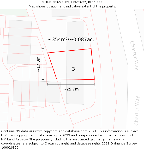 3, THE BRAMBLES, LISKEARD, PL14 3BR: Plot and title map
