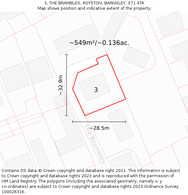 3, THE BRAMBLES, ROYSTON, BARNSLEY, S71 4TA: Plot and title map
