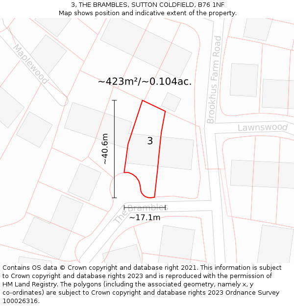 3, THE BRAMBLES, SUTTON COLDFIELD, B76 1NF: Plot and title map