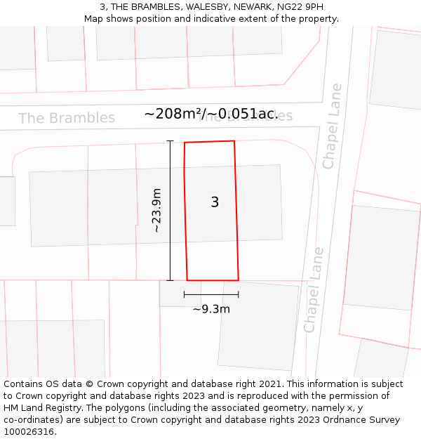 3, THE BRAMBLES, WALESBY, NEWARK, NG22 9PH: Plot and title map