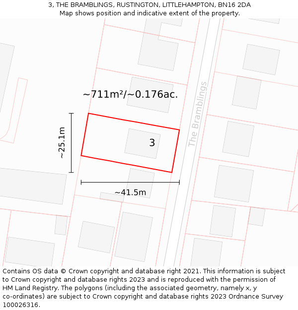 3, THE BRAMBLINGS, RUSTINGTON, LITTLEHAMPTON, BN16 2DA: Plot and title map