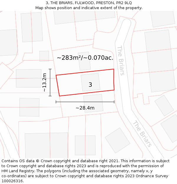 3, THE BRIARS, FULWOOD, PRESTON, PR2 9LQ: Plot and title map