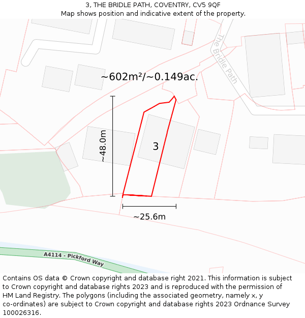 3, THE BRIDLE PATH, COVENTRY, CV5 9QF: Plot and title map