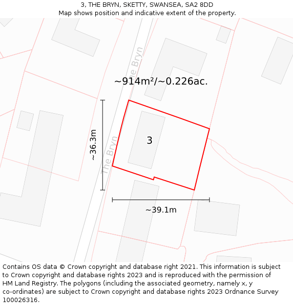3, THE BRYN, SKETTY, SWANSEA, SA2 8DD: Plot and title map