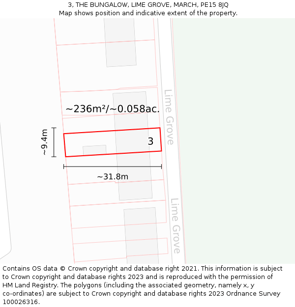 3, THE BUNGALOW, LIME GROVE, MARCH, PE15 8JQ: Plot and title map