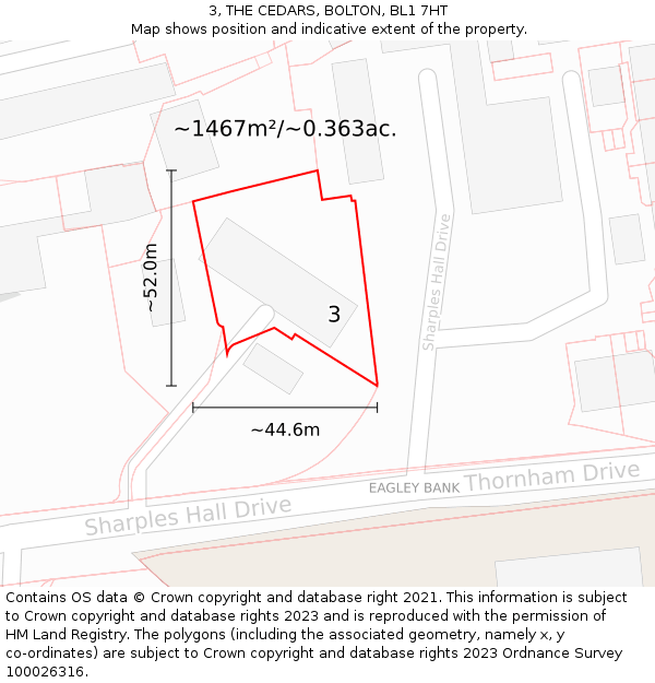 3, THE CEDARS, BOLTON, BL1 7HT: Plot and title map