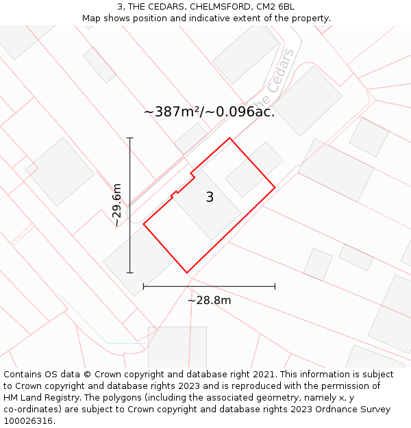 3, THE CEDARS, CHELMSFORD, CM2 6BL: Plot and title map