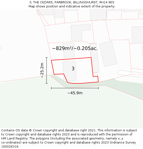 3, THE CEDARS, PARBROOK, BILLINGSHURST, RH14 9ES: Plot and title map