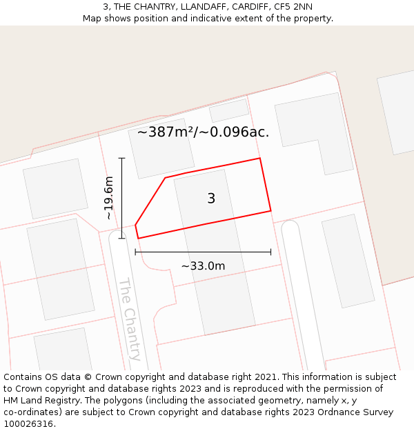 3, THE CHANTRY, LLANDAFF, CARDIFF, CF5 2NN: Plot and title map