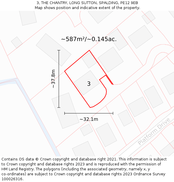 3, THE CHANTRY, LONG SUTTON, SPALDING, PE12 9EB: Plot and title map