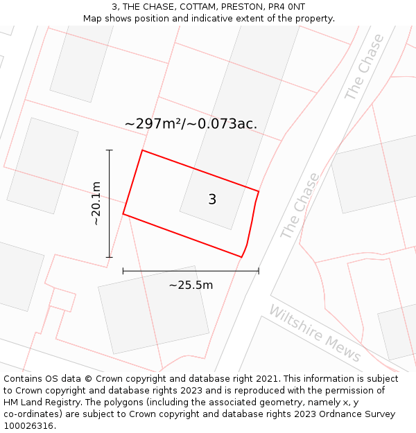 3, THE CHASE, COTTAM, PRESTON, PR4 0NT: Plot and title map