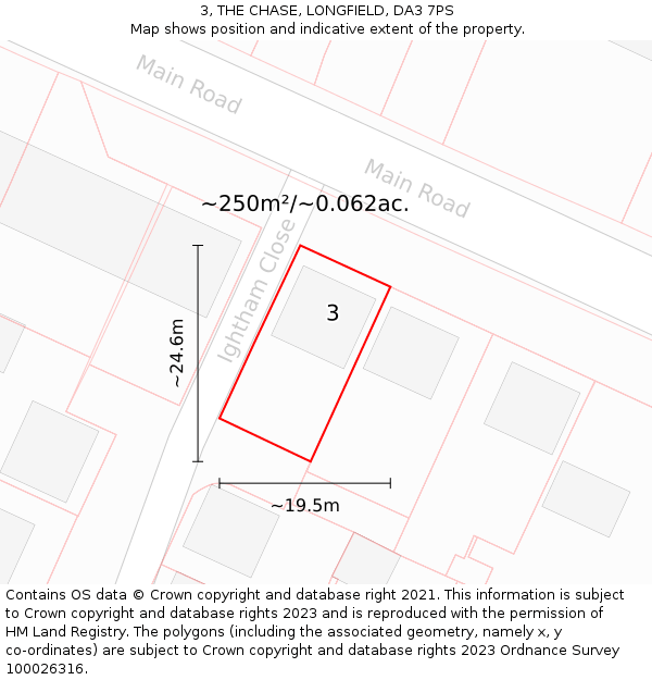 3, THE CHASE, LONGFIELD, DA3 7PS: Plot and title map