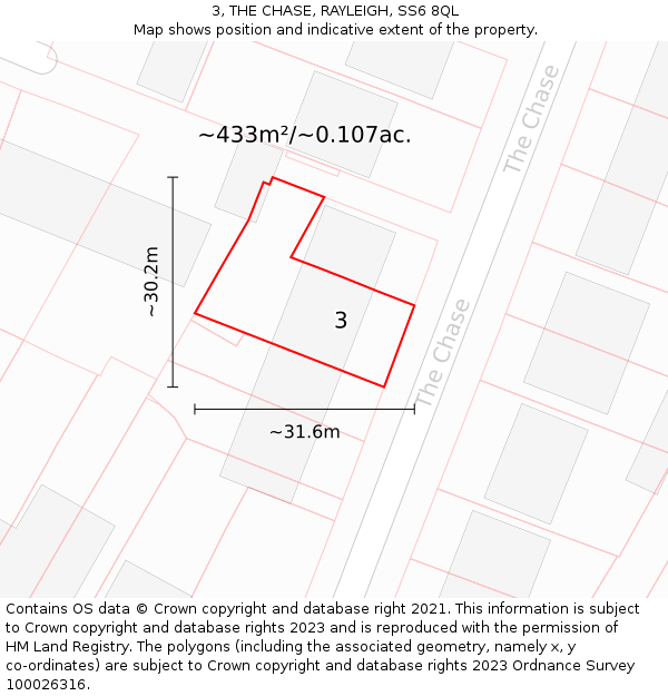 3, THE CHASE, RAYLEIGH, SS6 8QL: Plot and title map