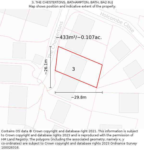 3, THE CHESTERTONS, BATHAMPTON, BATH, BA2 6UJ: Plot and title map