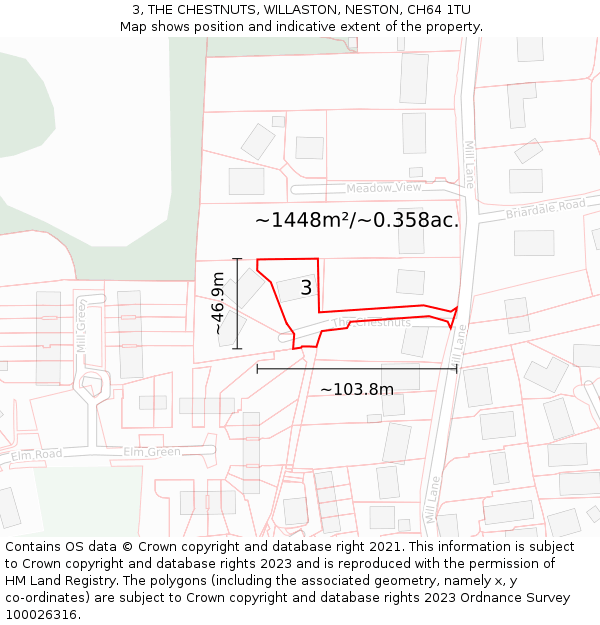 3, THE CHESTNUTS, WILLASTON, NESTON, CH64 1TU: Plot and title map
