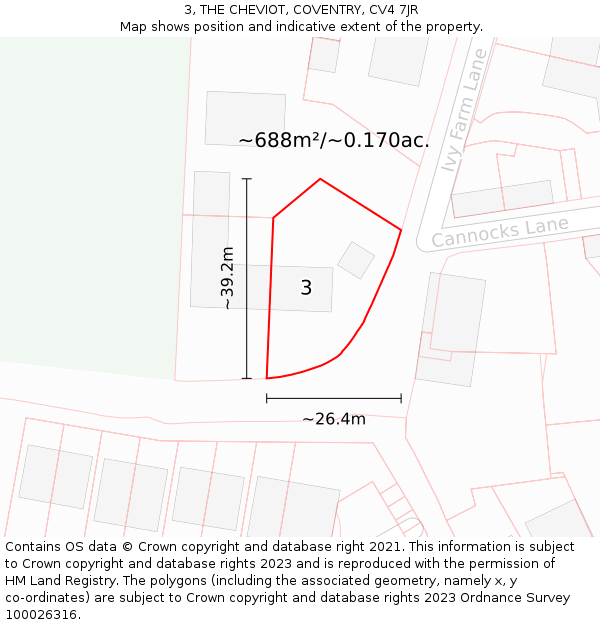 3, THE CHEVIOT, COVENTRY, CV4 7JR: Plot and title map