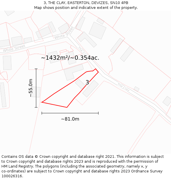 3, THE CLAY, EASTERTON, DEVIZES, SN10 4PB: Plot and title map