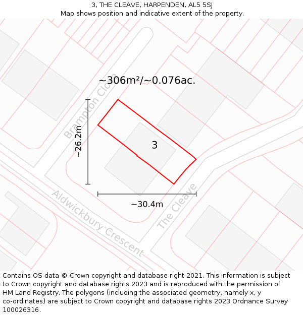 3, THE CLEAVE, HARPENDEN, AL5 5SJ: Plot and title map