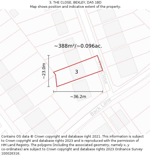 3, THE CLOSE, BEXLEY, DA5 1BD: Plot and title map
