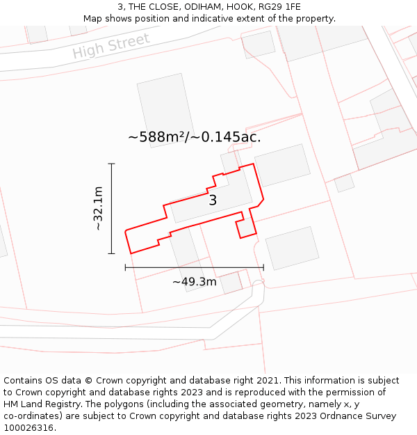 3, THE CLOSE, ODIHAM, HOOK, RG29 1FE: Plot and title map