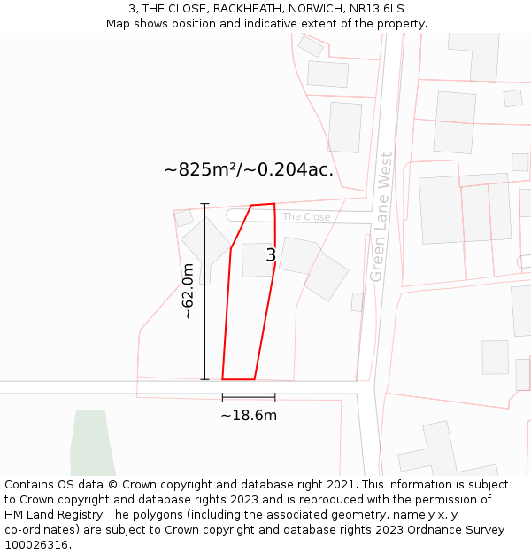 3, THE CLOSE, RACKHEATH, NORWICH, NR13 6LS: Plot and title map