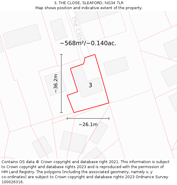 3, THE CLOSE, SLEAFORD, NG34 7LR: Plot and title map