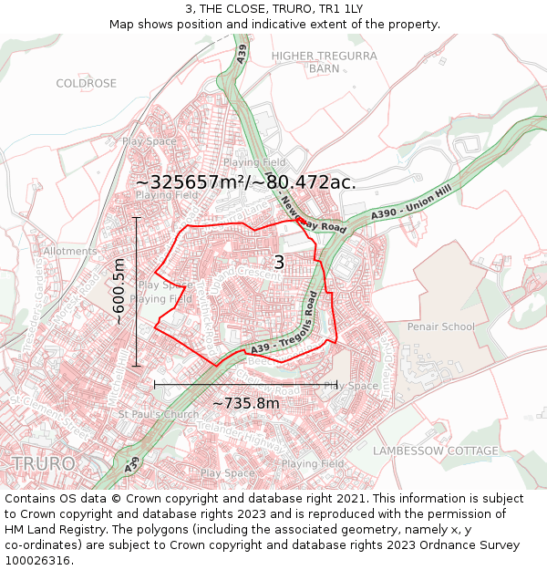 3, THE CLOSE, TRURO, TR1 1LY: Plot and title map