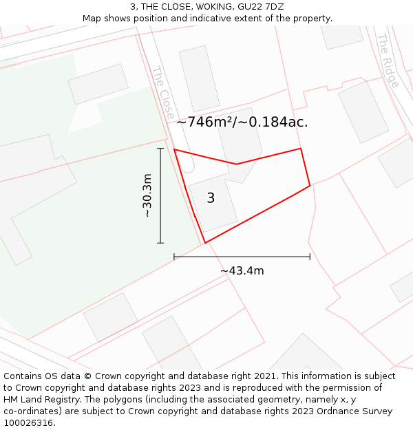 3, THE CLOSE, WOKING, GU22 7DZ: Plot and title map