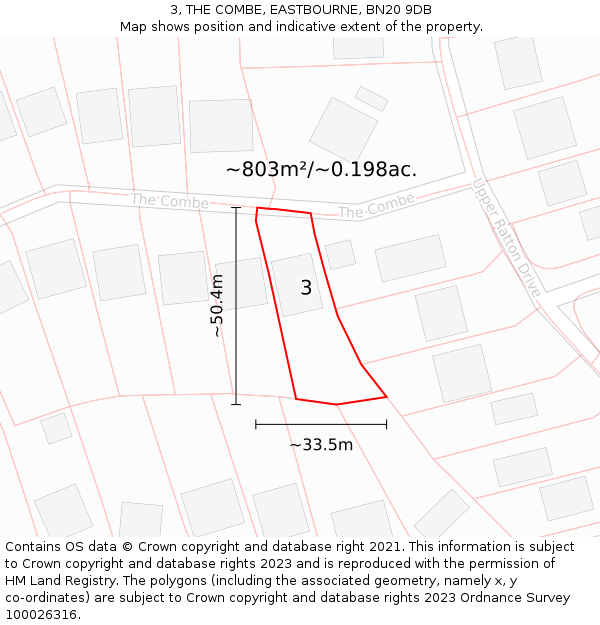 3, THE COMBE, EASTBOURNE, BN20 9DB: Plot and title map