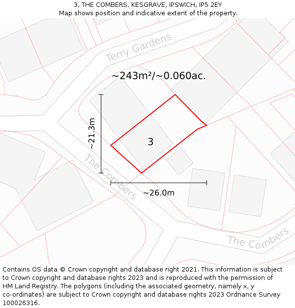 3, THE COMBERS, KESGRAVE, IPSWICH, IP5 2EY: Plot and title map