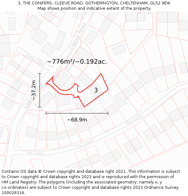 3, THE CONIFERS, CLEEVE ROAD, GOTHERINGTON, CHELTENHAM, GL52 9EW: Plot and title map