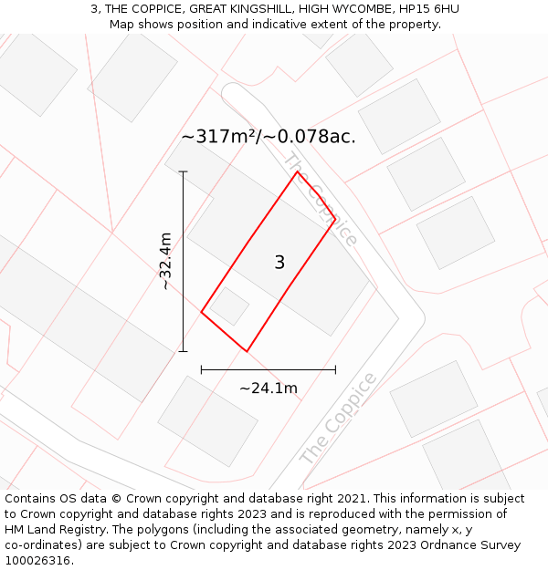 3, THE COPPICE, GREAT KINGSHILL, HIGH WYCOMBE, HP15 6HU: Plot and title map