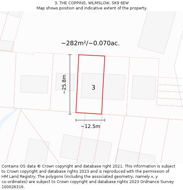 3, THE COPPINS, WILMSLOW, SK9 6EW: Plot and title map