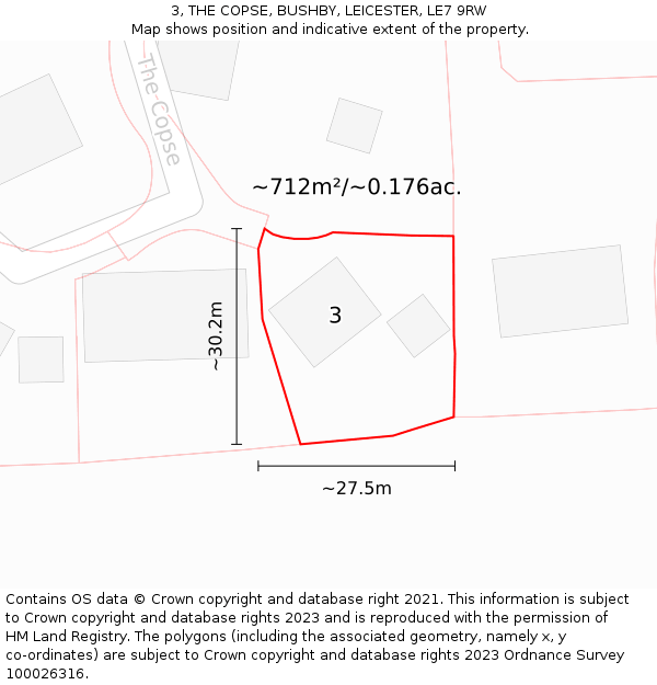3, THE COPSE, BUSHBY, LEICESTER, LE7 9RW: Plot and title map