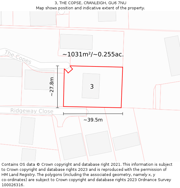 3, THE COPSE, CRANLEIGH, GU6 7NU: Plot and title map
