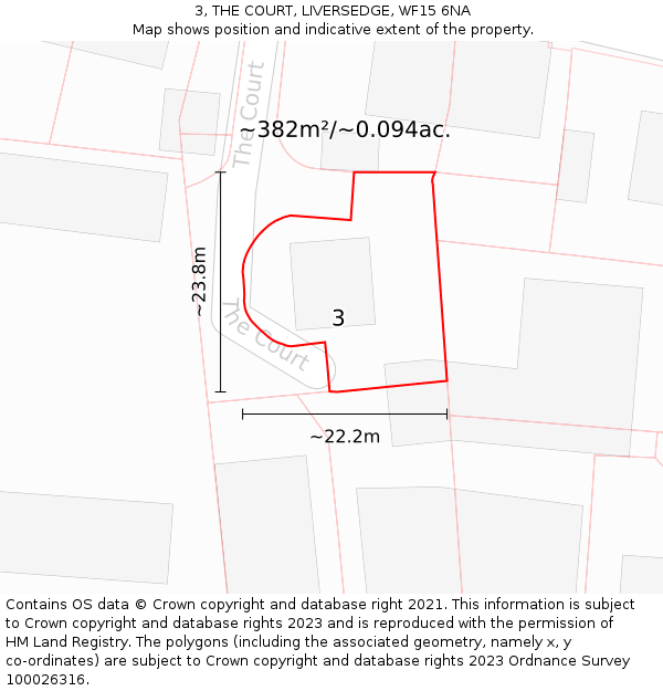 3, THE COURT, LIVERSEDGE, WF15 6NA: Plot and title map