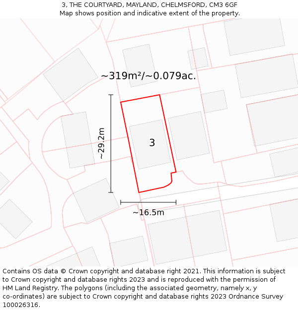 3, THE COURTYARD, MAYLAND, CHELMSFORD, CM3 6GF: Plot and title map