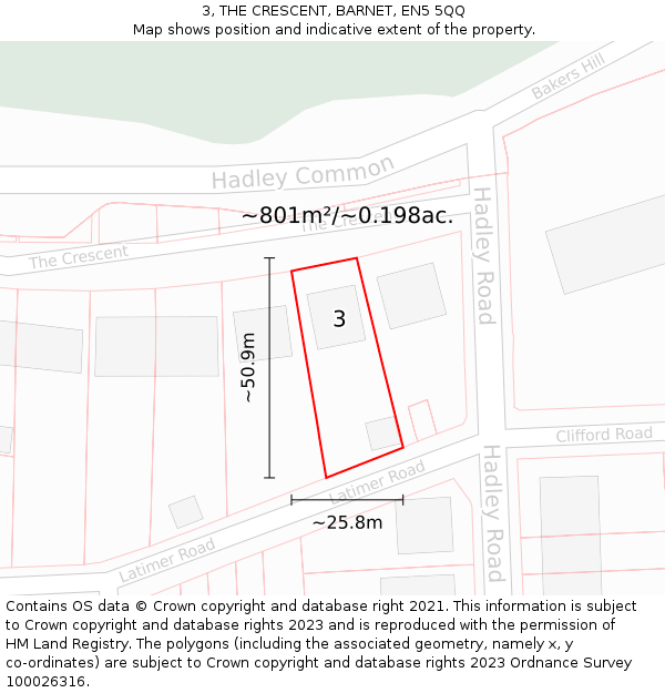 3, THE CRESCENT, BARNET, EN5 5QQ: Plot and title map