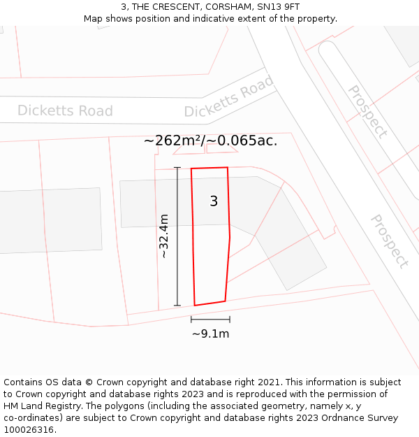 3, THE CRESCENT, CORSHAM, SN13 9FT: Plot and title map
