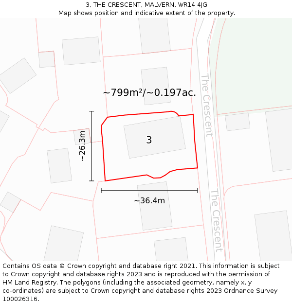3, THE CRESCENT, MALVERN, WR14 4JG: Plot and title map