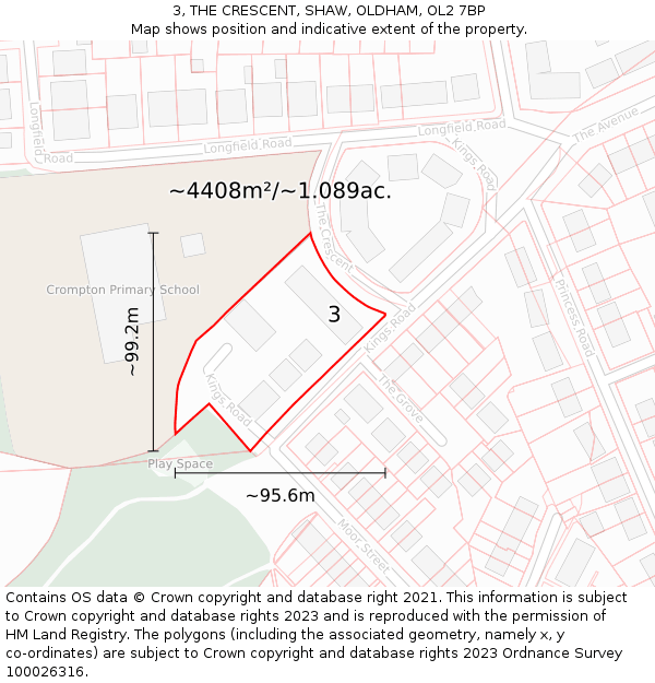 3, THE CRESCENT, SHAW, OLDHAM, OL2 7BP: Plot and title map