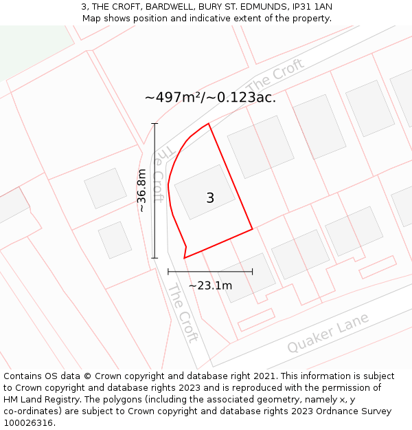 3, THE CROFT, BARDWELL, BURY ST. EDMUNDS, IP31 1AN: Plot and title map