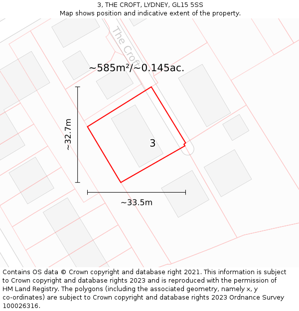 3, THE CROFT, LYDNEY, GL15 5SS: Plot and title map