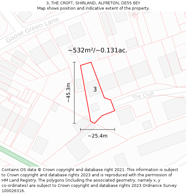 3, THE CROFT, SHIRLAND, ALFRETON, DE55 6EY: Plot and title map