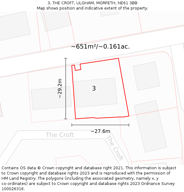3, THE CROFT, ULGHAM, MORPETH, NE61 3BB: Plot and title map