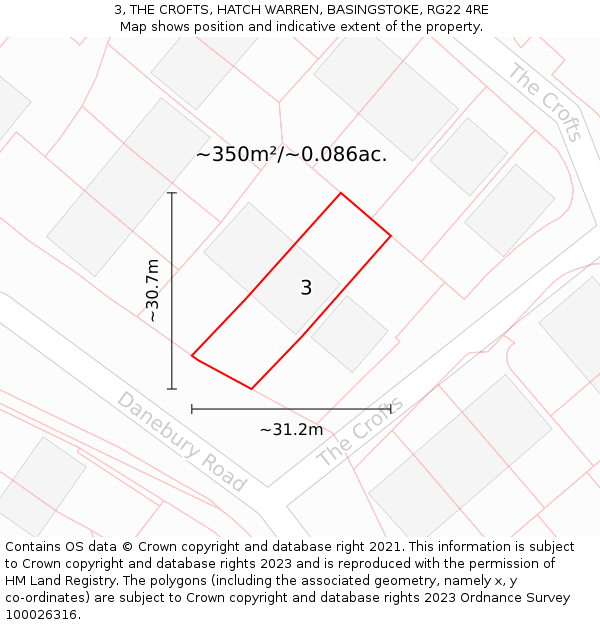 3, THE CROFTS, HATCH WARREN, BASINGSTOKE, RG22 4RE: Plot and title map