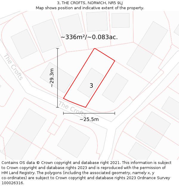 3, THE CROFTS, NORWICH, NR5 9LJ: Plot and title map