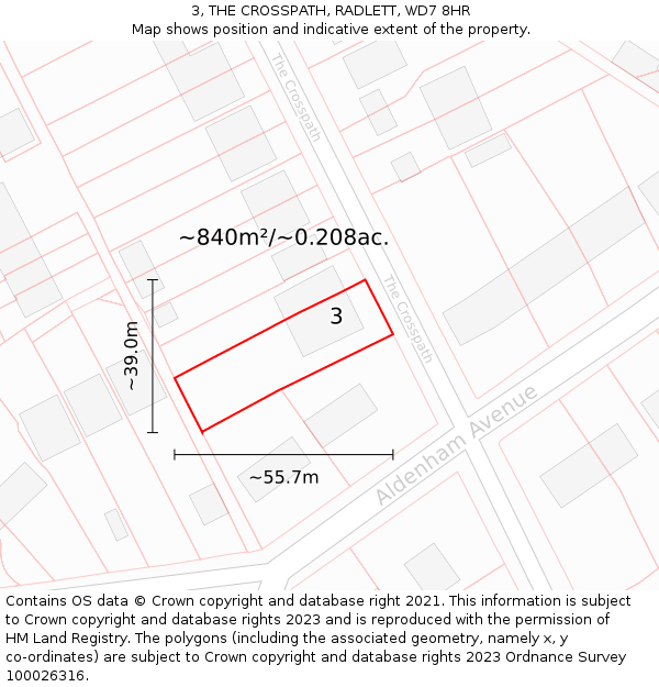 3, THE CROSSPATH, RADLETT, WD7 8HR: Plot and title map